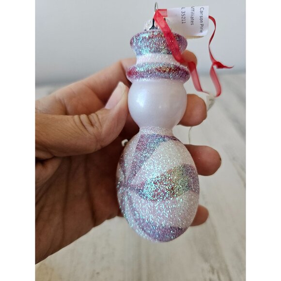 Living quarter snowman peppermint glitter ornament Xmas tree sparkle ornament - Picture 5 of 10